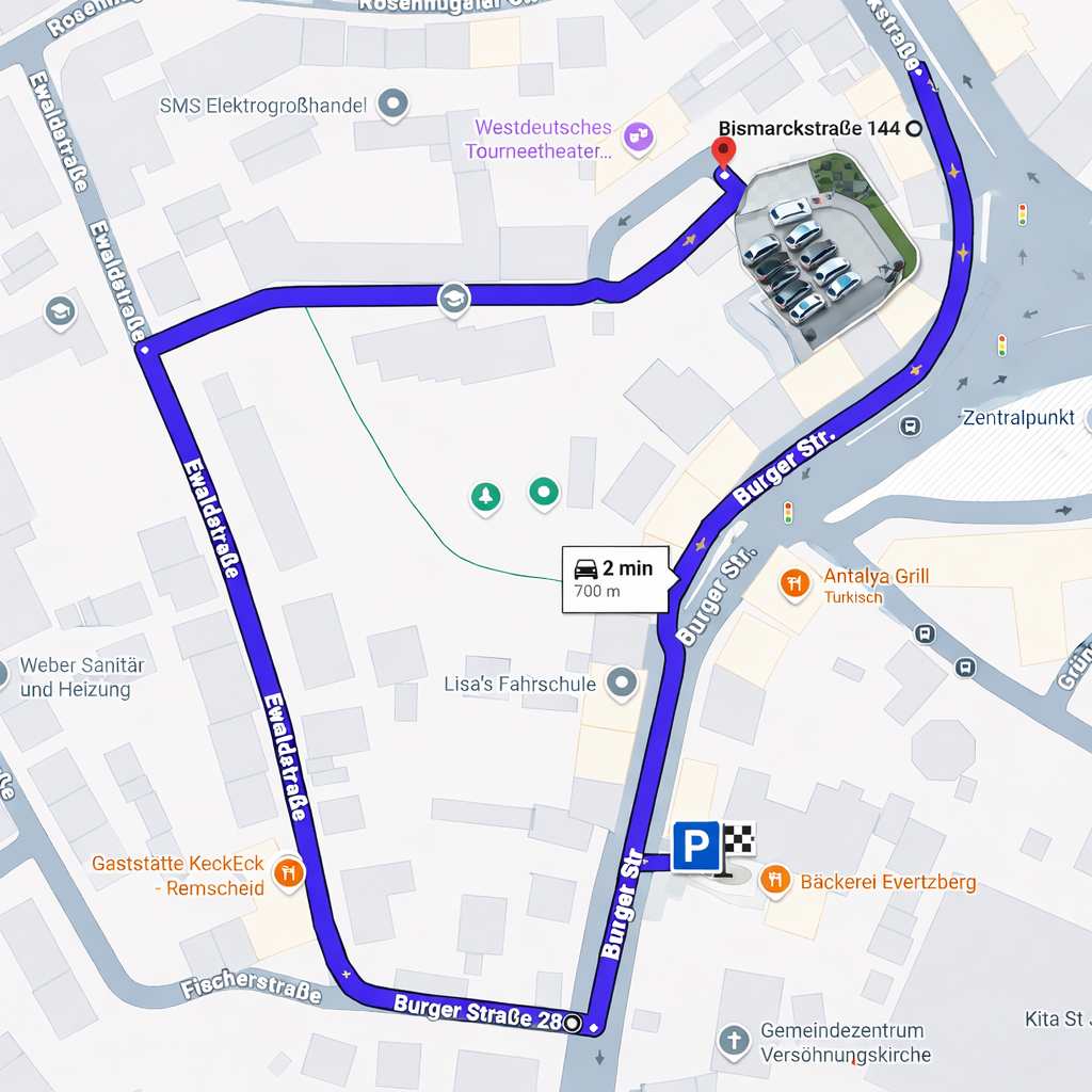 Routenübersicht zum Kundenparkplatz